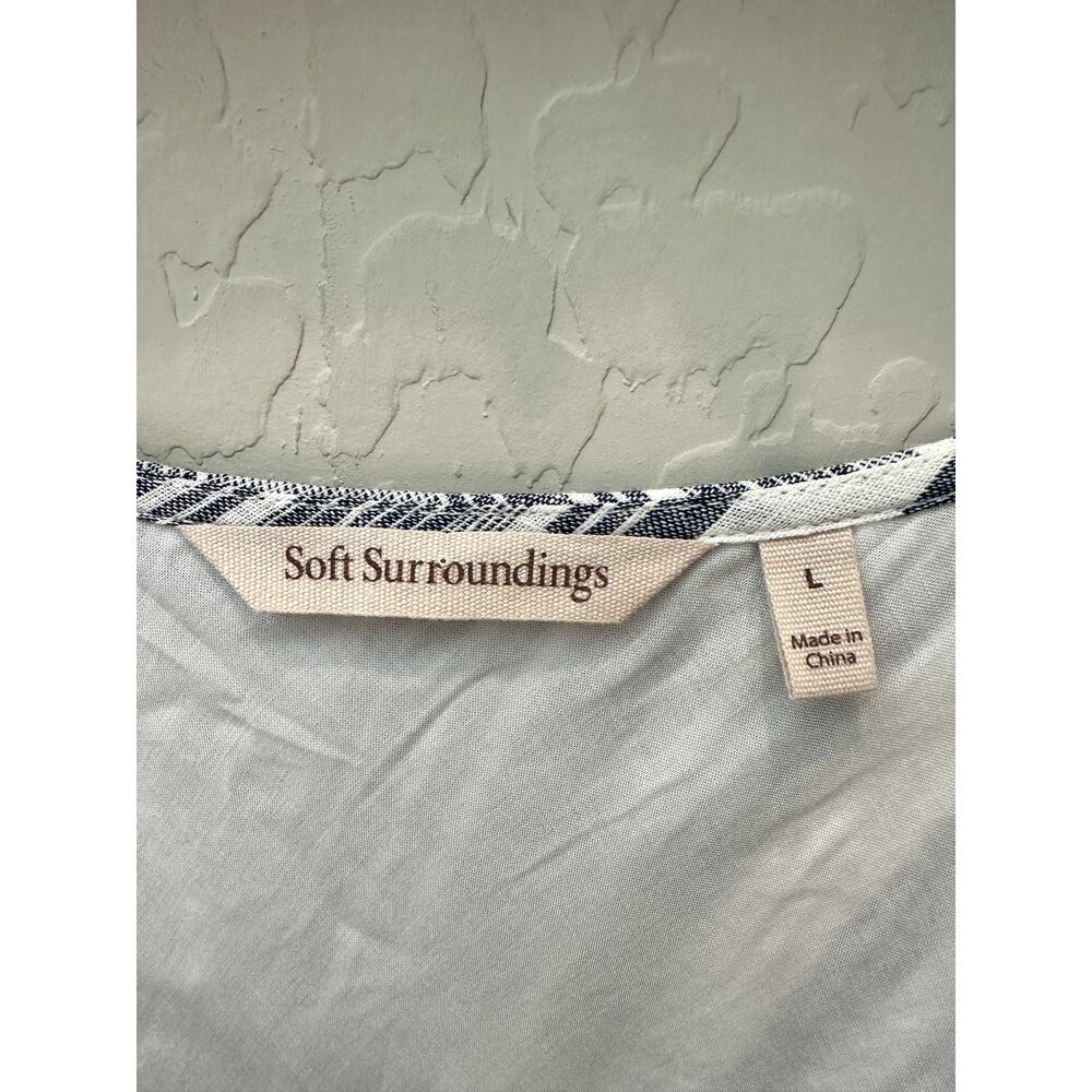 SOFT SURROUNDINGS | Linen Blend Striped Blue White Scoop Neck Dress | Large - Picture 7 of 8